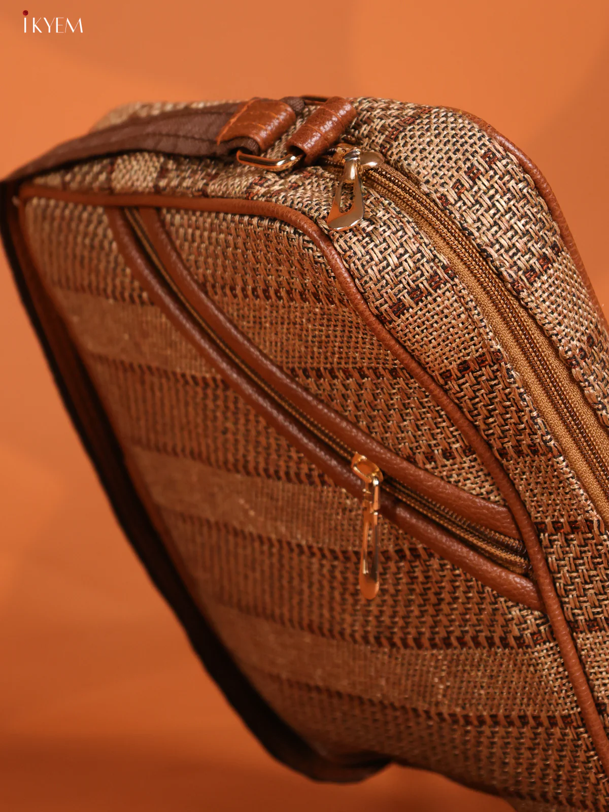Jute Travel Buddy Leather Sling Bag with 3 Compartments - Brown - KD26722 - Image 3