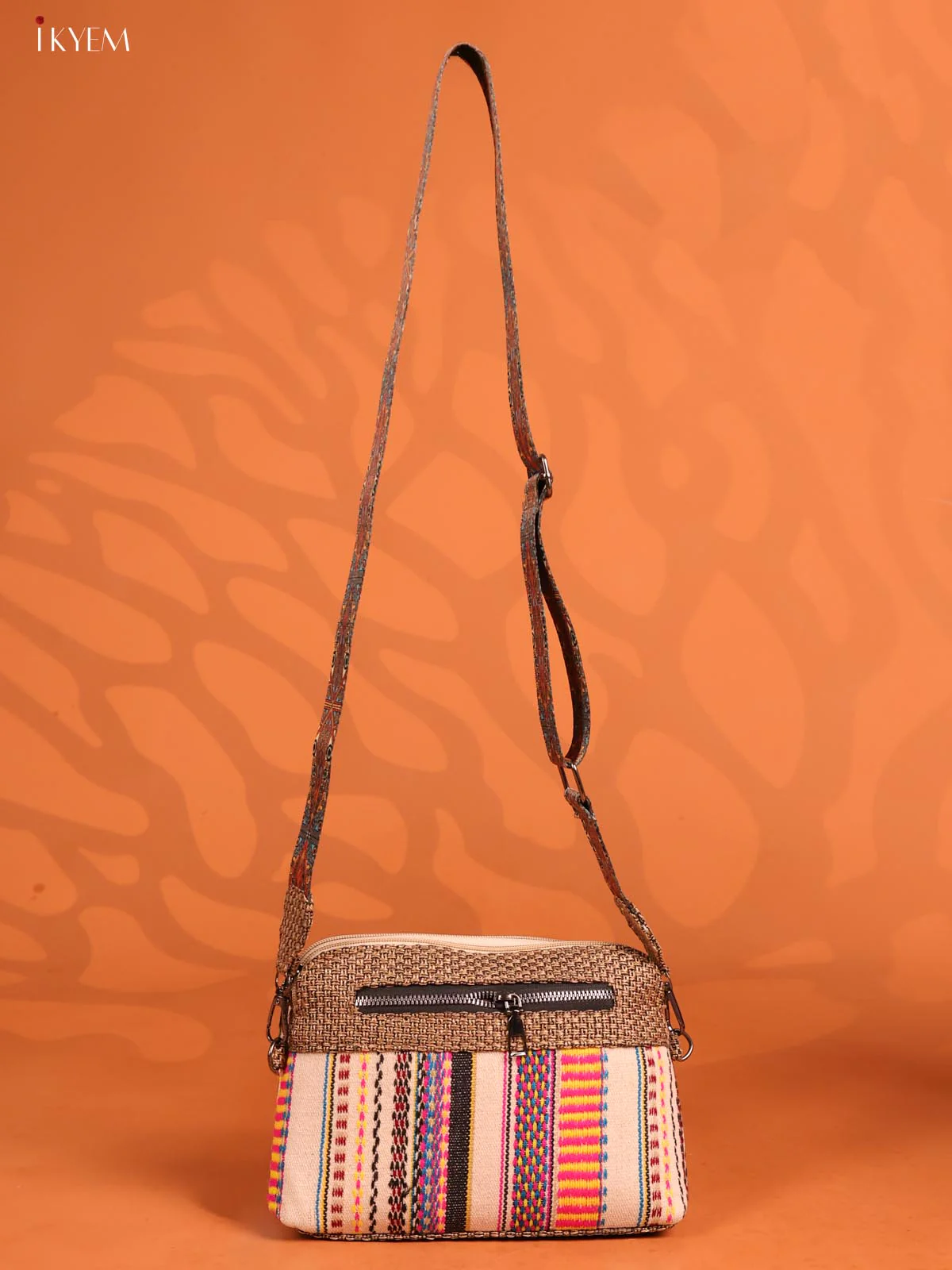 Jacquard Printed Sling bag with 4 Compartments - Multicolour - KD26723 - Image 4