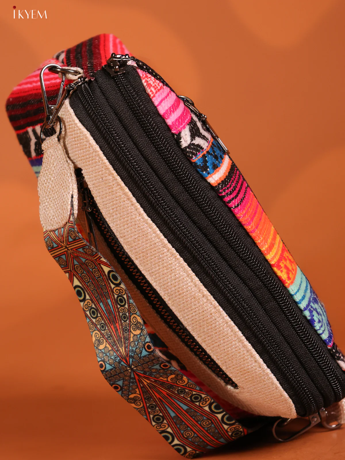 jacquard Geometric Leather Printed Sling Bag with 3 Compartments - Multi colour - KD26726 - Image 3