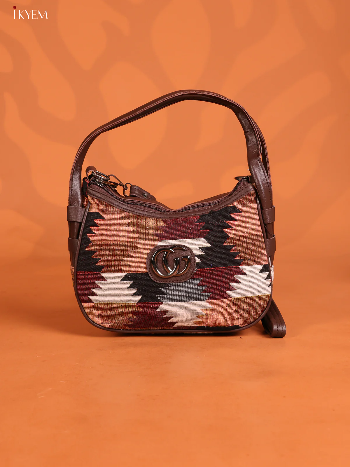 jacquard Ikat Leather Sling Bag with 3 Compartments - Multi colour - KD26727