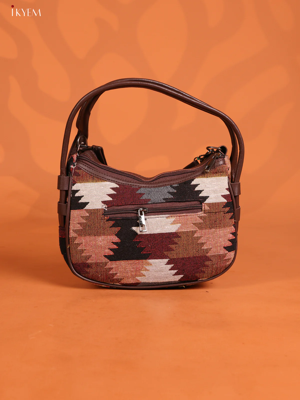 jacquard Ikat Leather Sling Bag with 3 Compartments - Multi colour - KD26727 - Image 2