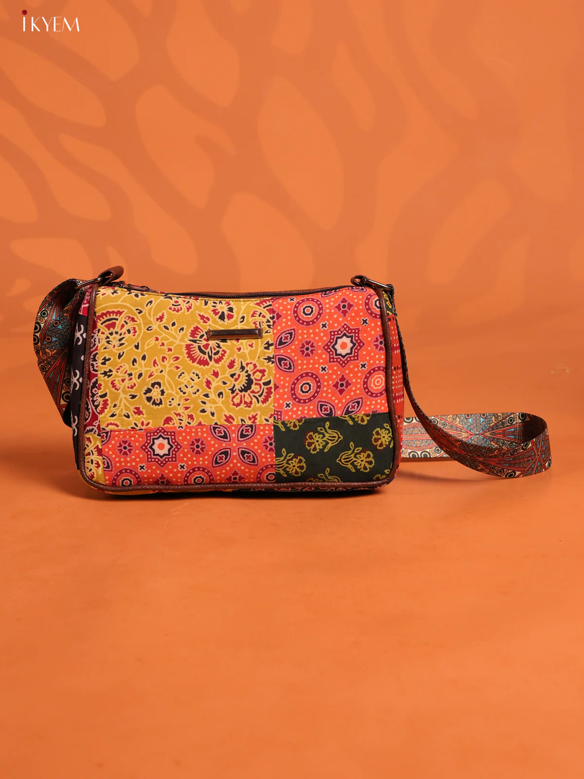Patchwork Cotton Printed Sling Bag with 3 Compartments - Multicolour - KD26730