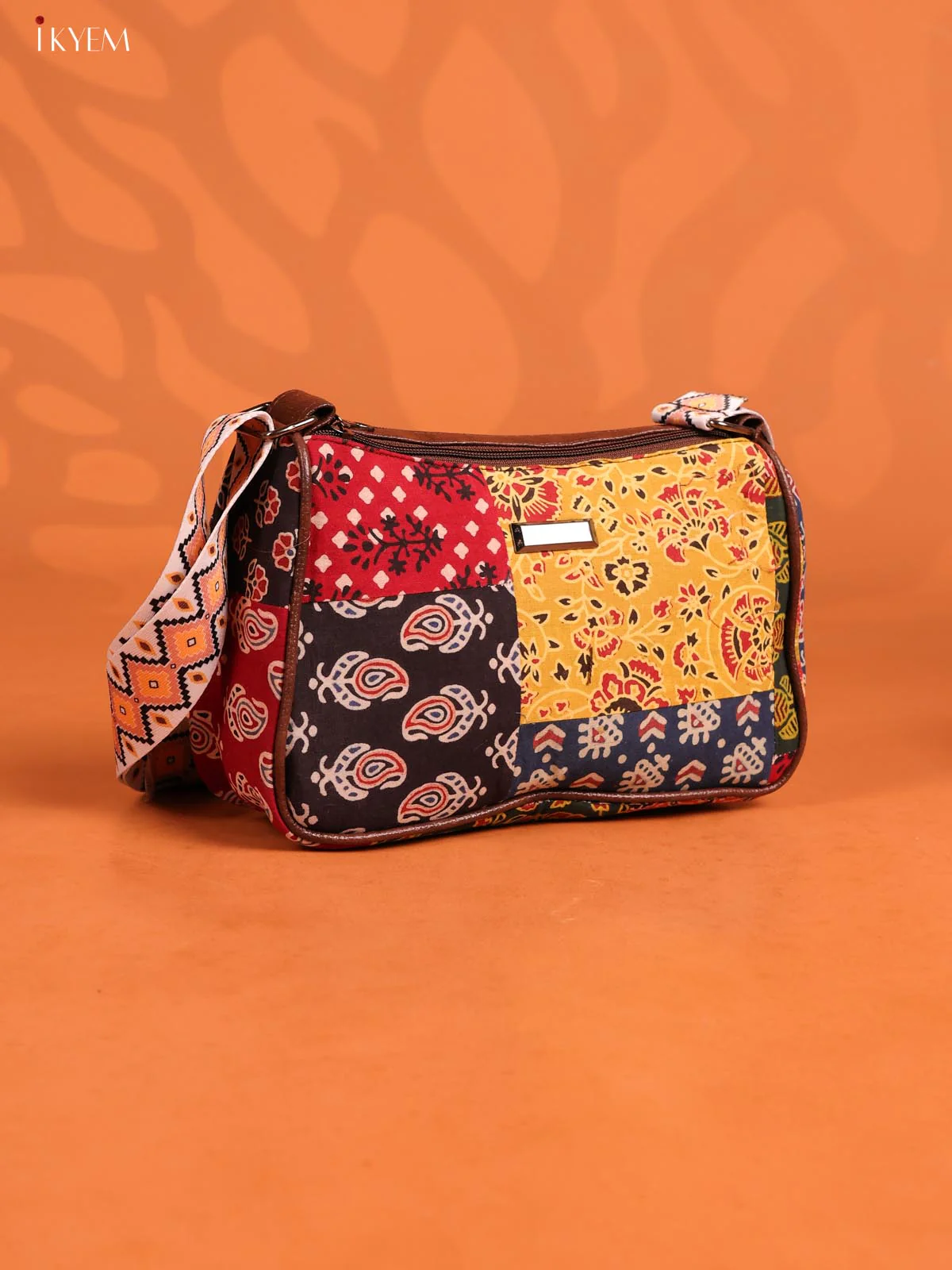 Patchwork Cotton Printed Sling Bag with 3 Compartments - Multicolour - KD26733 - Image 2