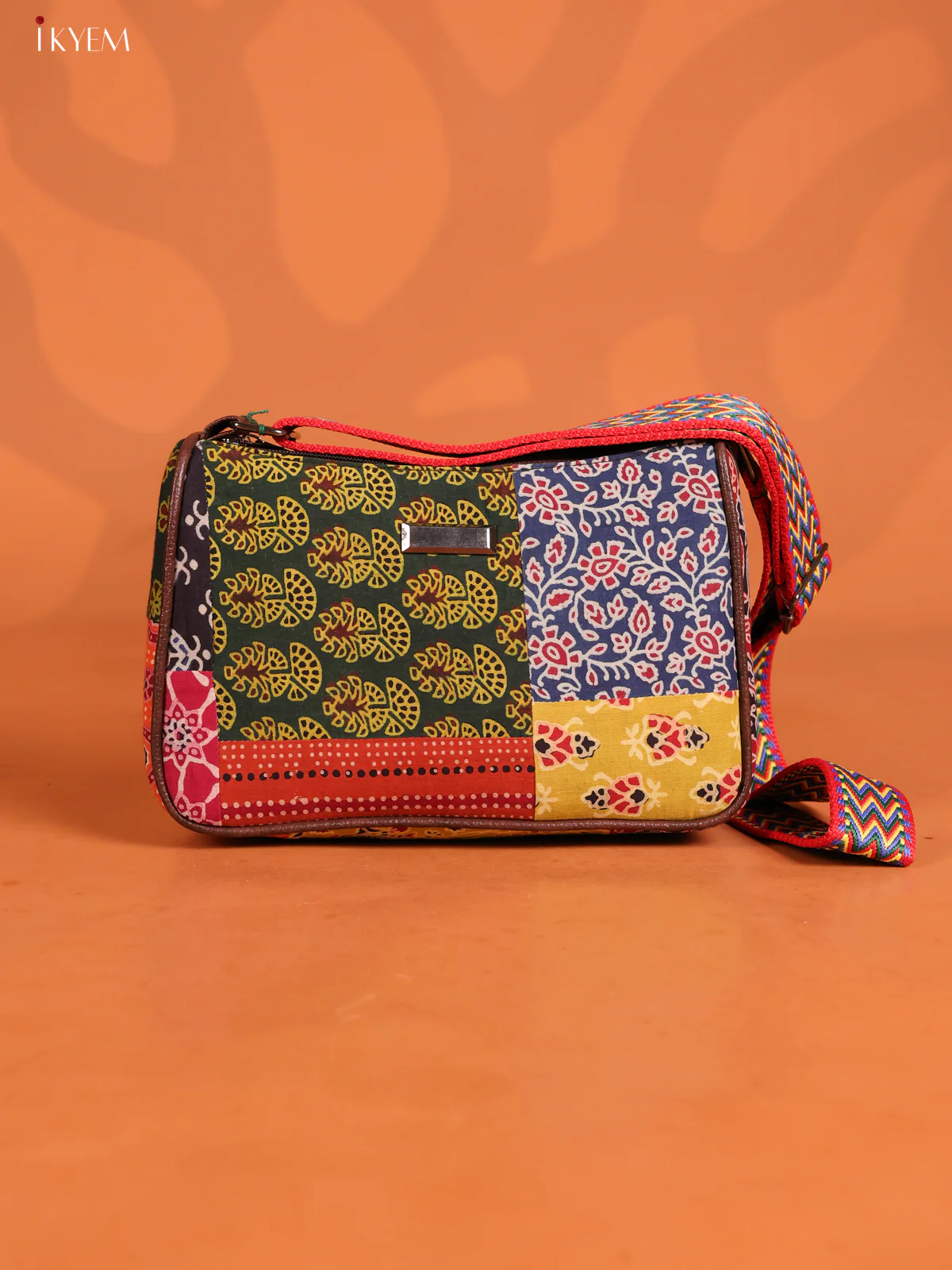 Patchwork Cotton Printed Sling Bag with 3 Compartments - Multicolour -KD26735