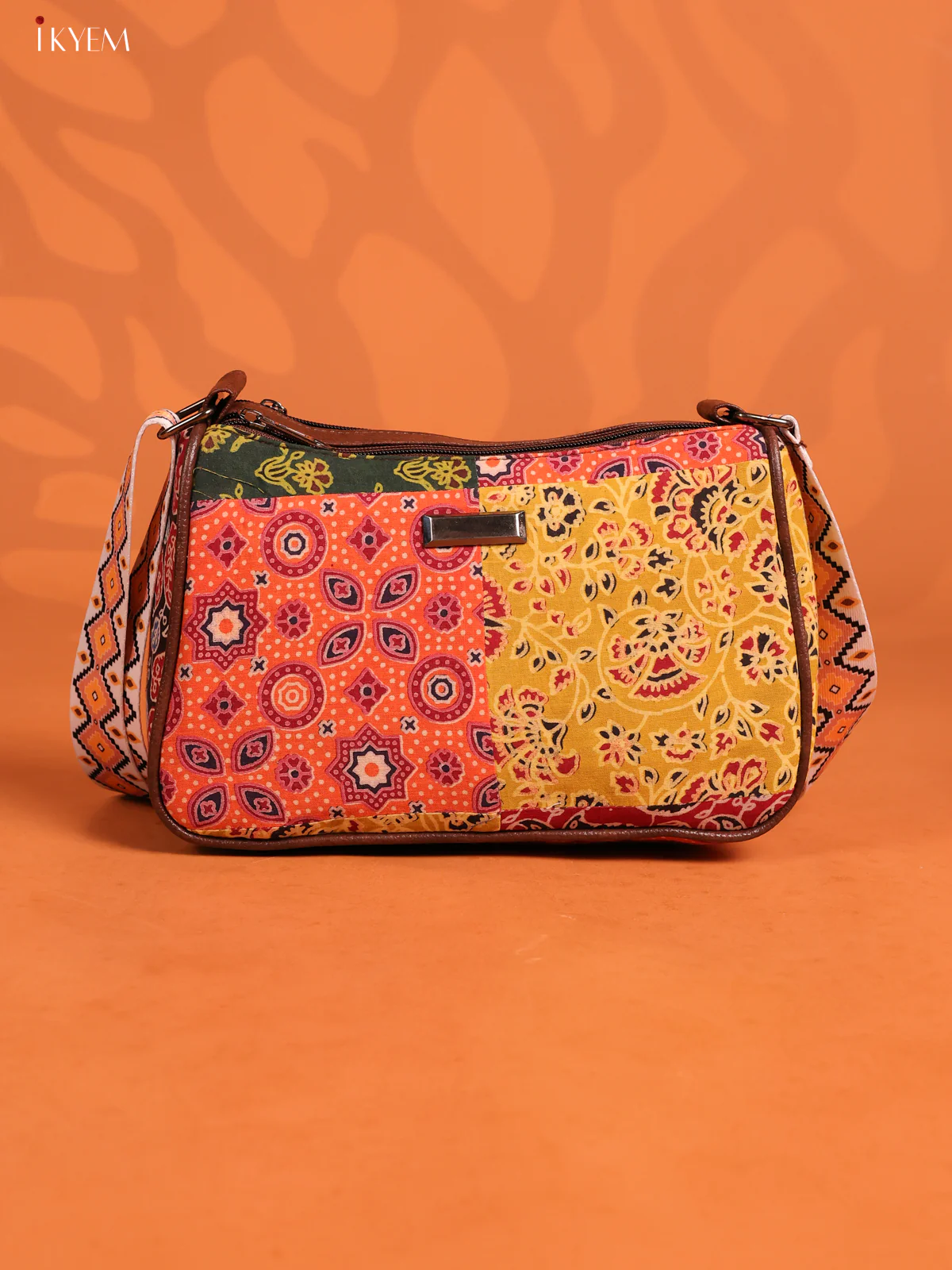 Patchwork Cotton Printed Sling Bag with 3 Compartments - Multicolour - KD26737