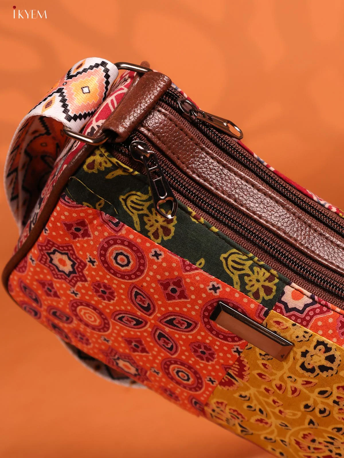 Patchwork Cotton Printed Sling Bag with 3 Compartments - Multicolour - KD26737 - Image 5