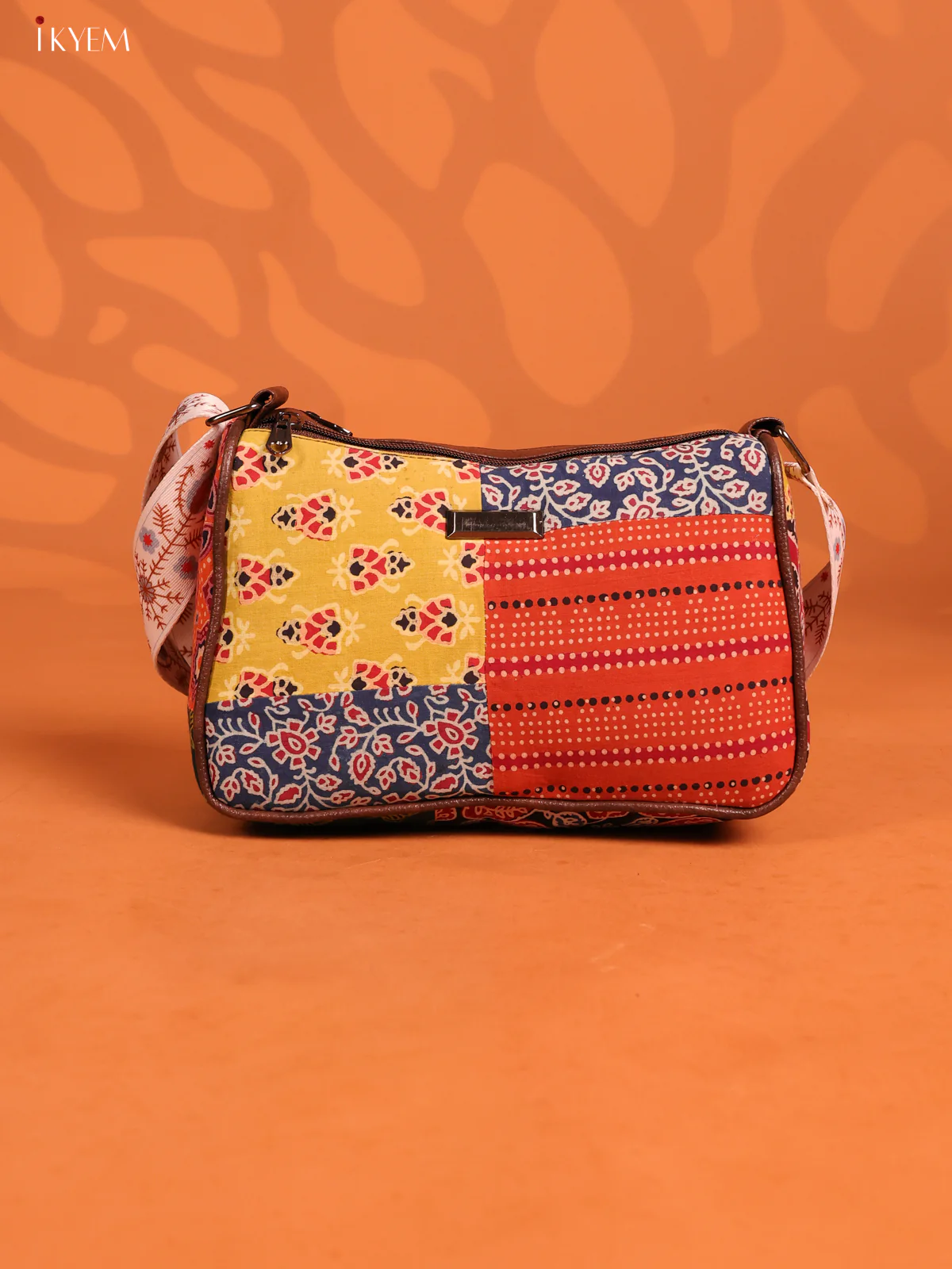 Patchwork Cotton Printed Sling Bag with 3 Compartments - Multicolour - KD26739