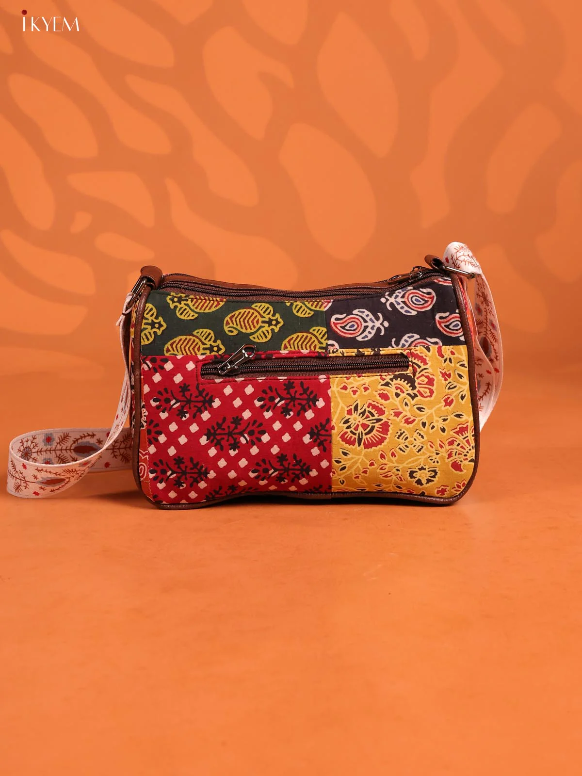 Patchwork Cotton Printed Sling Bag with 3 Compartments - Multicolour - KD26739 - Image 3