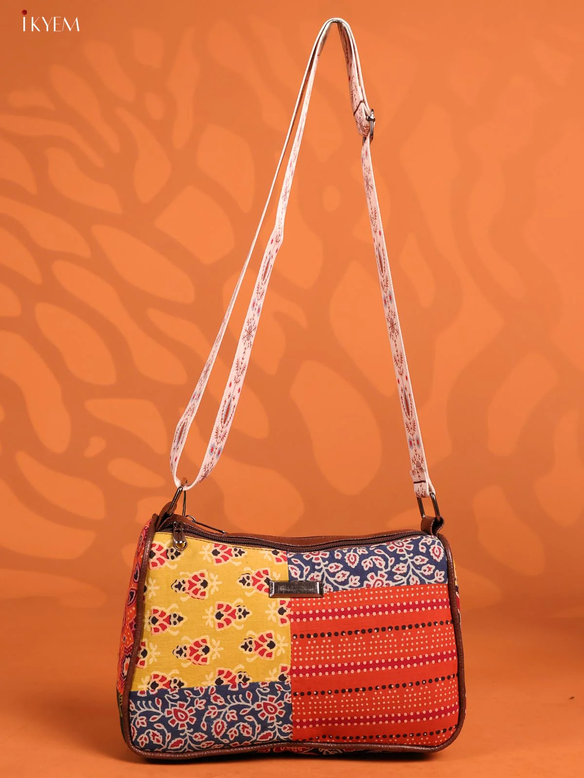 Patchwork Cotton Printed Sling Bag with 3 Compartments - Multicolour - KD26739 - Image 4