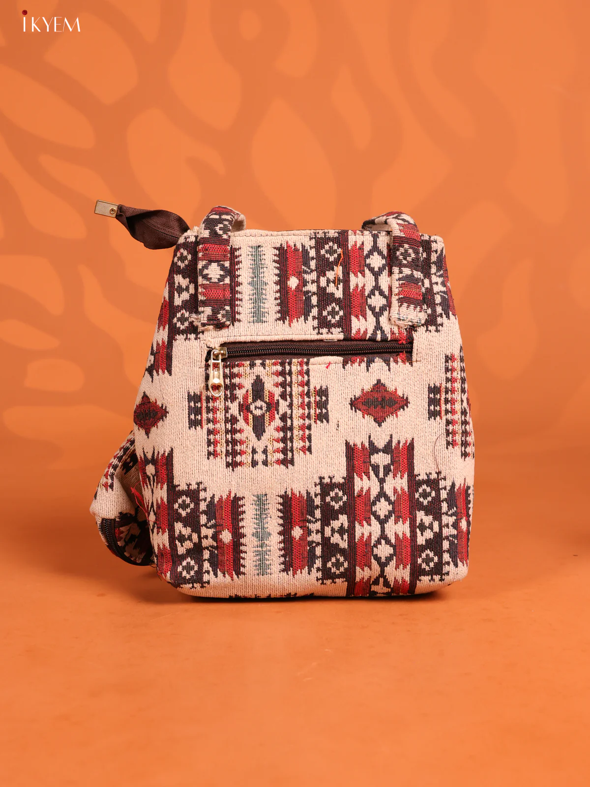 Jacquard Ikat Handbag with Coin pouch with 3 Compartments - cream - KD26742 - Image 4