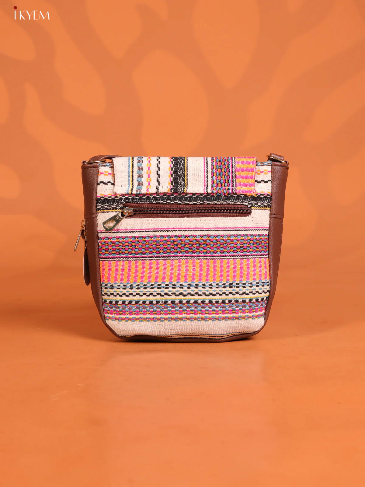 Jacquard Flap Leather Sling Bag with 3 Compartments - Multicolour - KD26745 - Image 2