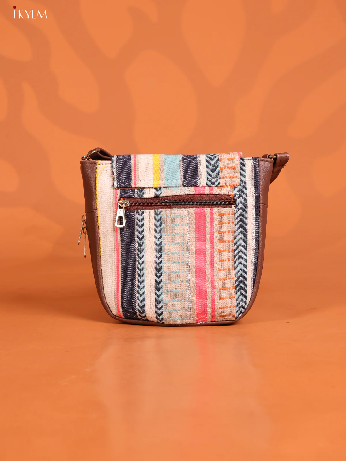 Jacquard Flap Leather Sling Bag with 3 Compartments - Multicolour - KD26749 - Image 2