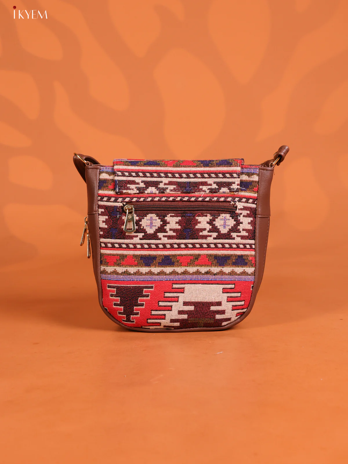Jacquard Flap Leather Sling Bag with 3 Compartments - Multicolour - KD26750 - Image 2