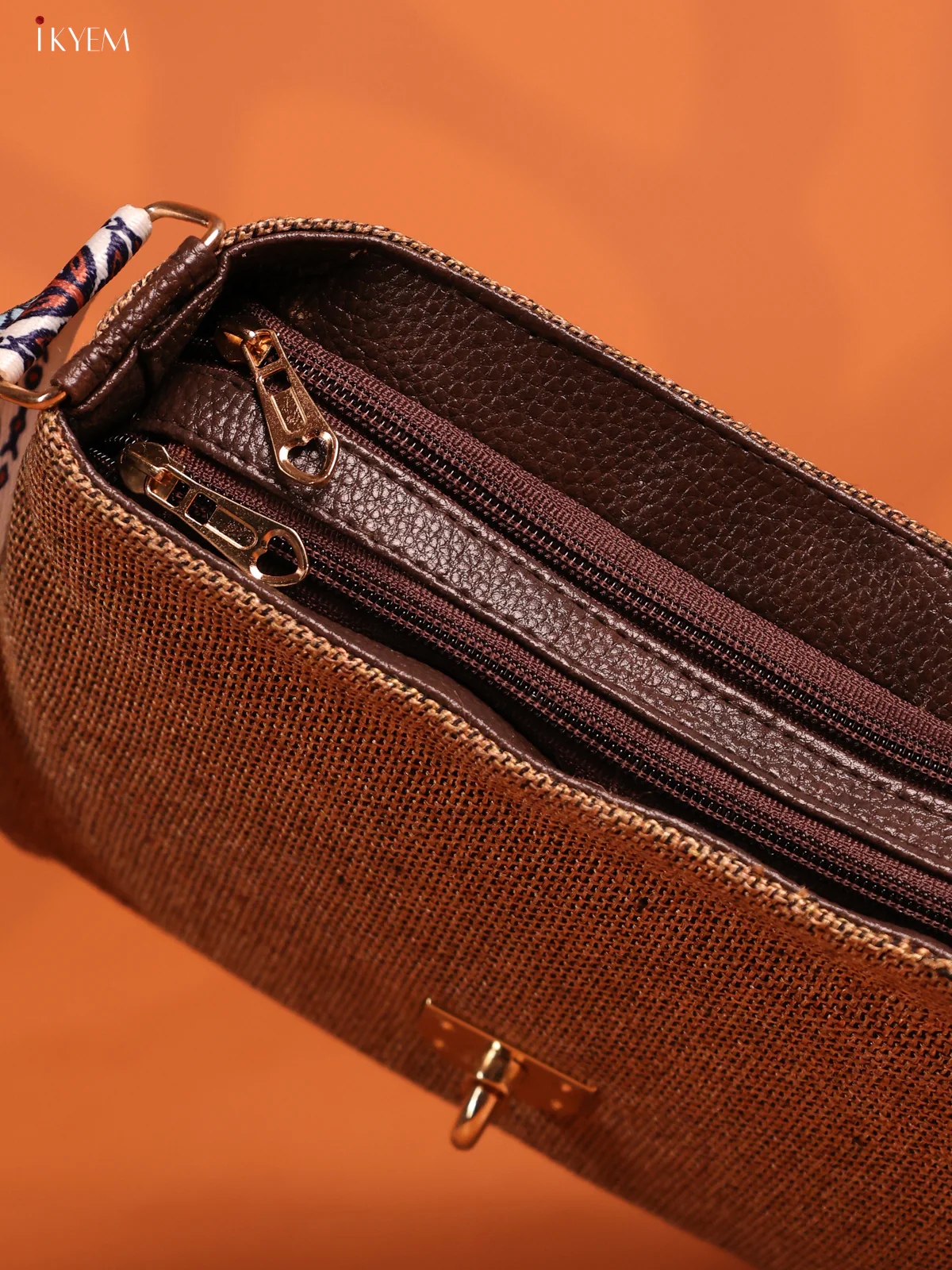 Jacquard woven Flap Printed Sling Bag with 3 Compartments - Sandal - KD26752 - Image 3