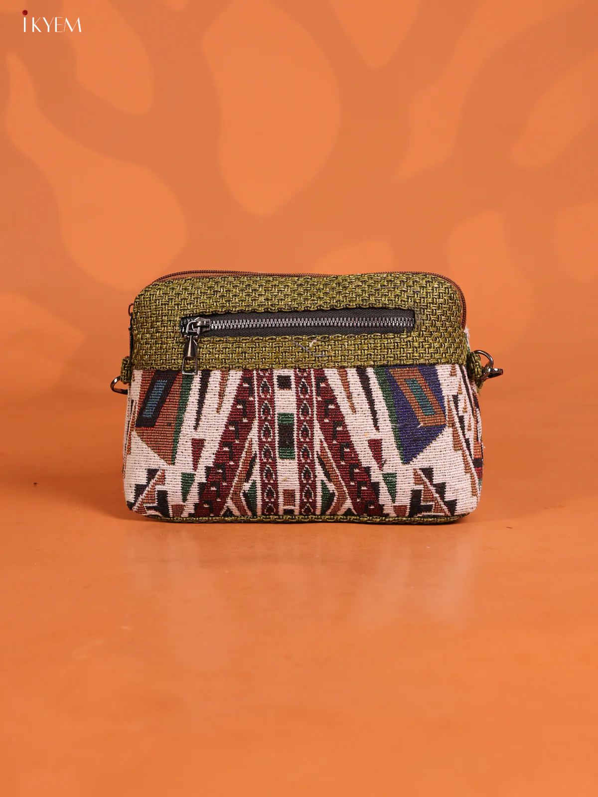 Jacquard Geometric Printed sling bag with 4 Compartments - Green - KD26755 - Image 2