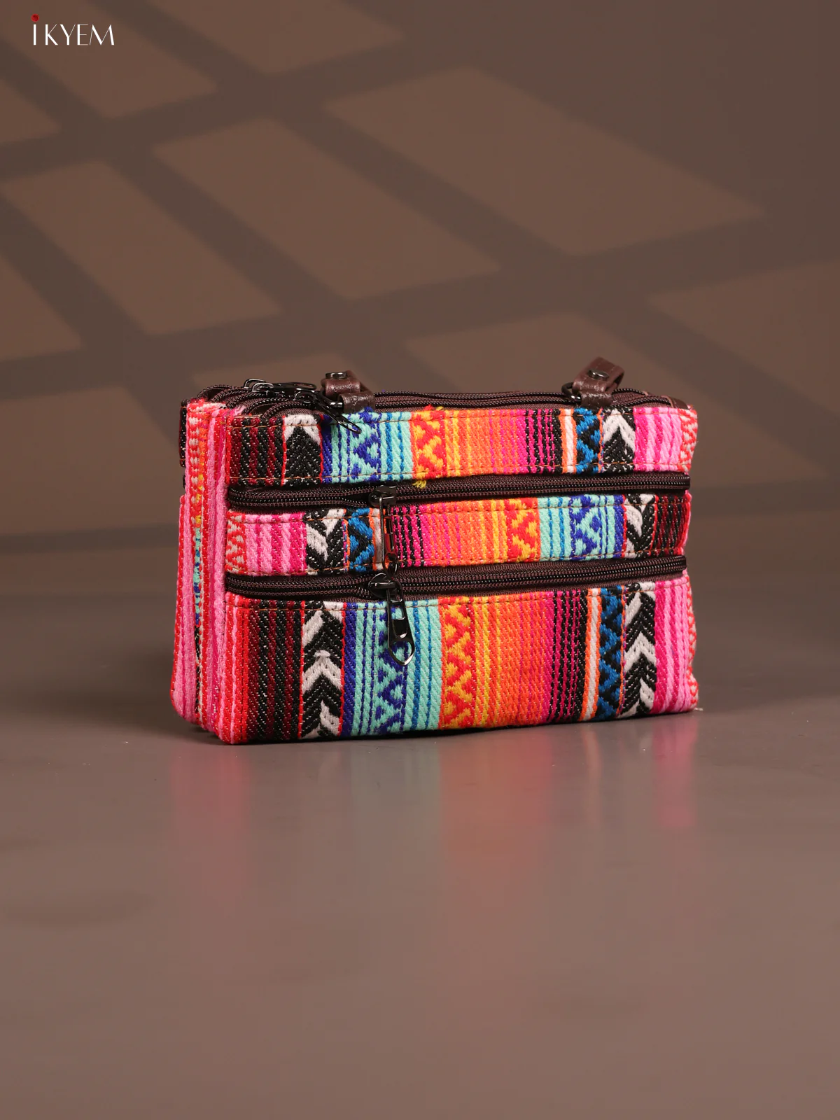 Jacquard Geometric Handy Handbag with 6 Compartments -Multicolour - KD26761 - Image 2