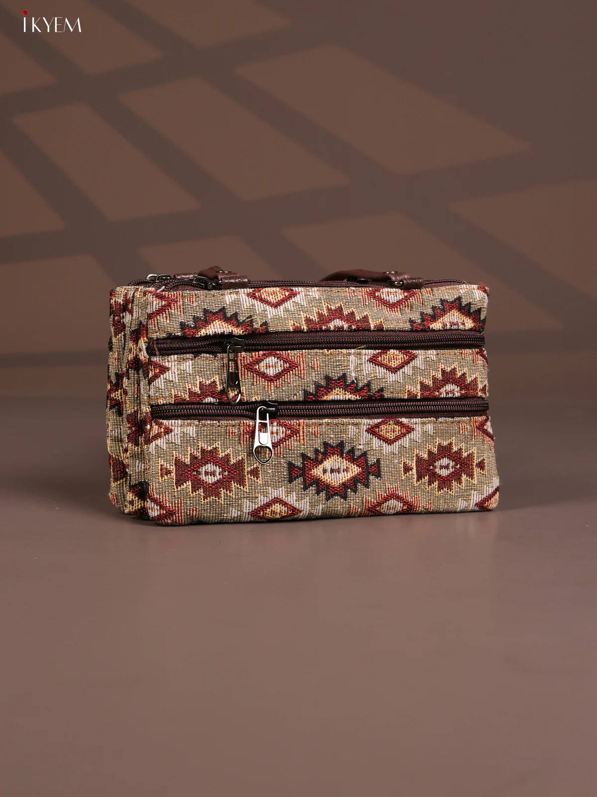 Jacquard Ikat Handy Handbag with 6 Compartments - Sandal - KD26763 - Image 2
