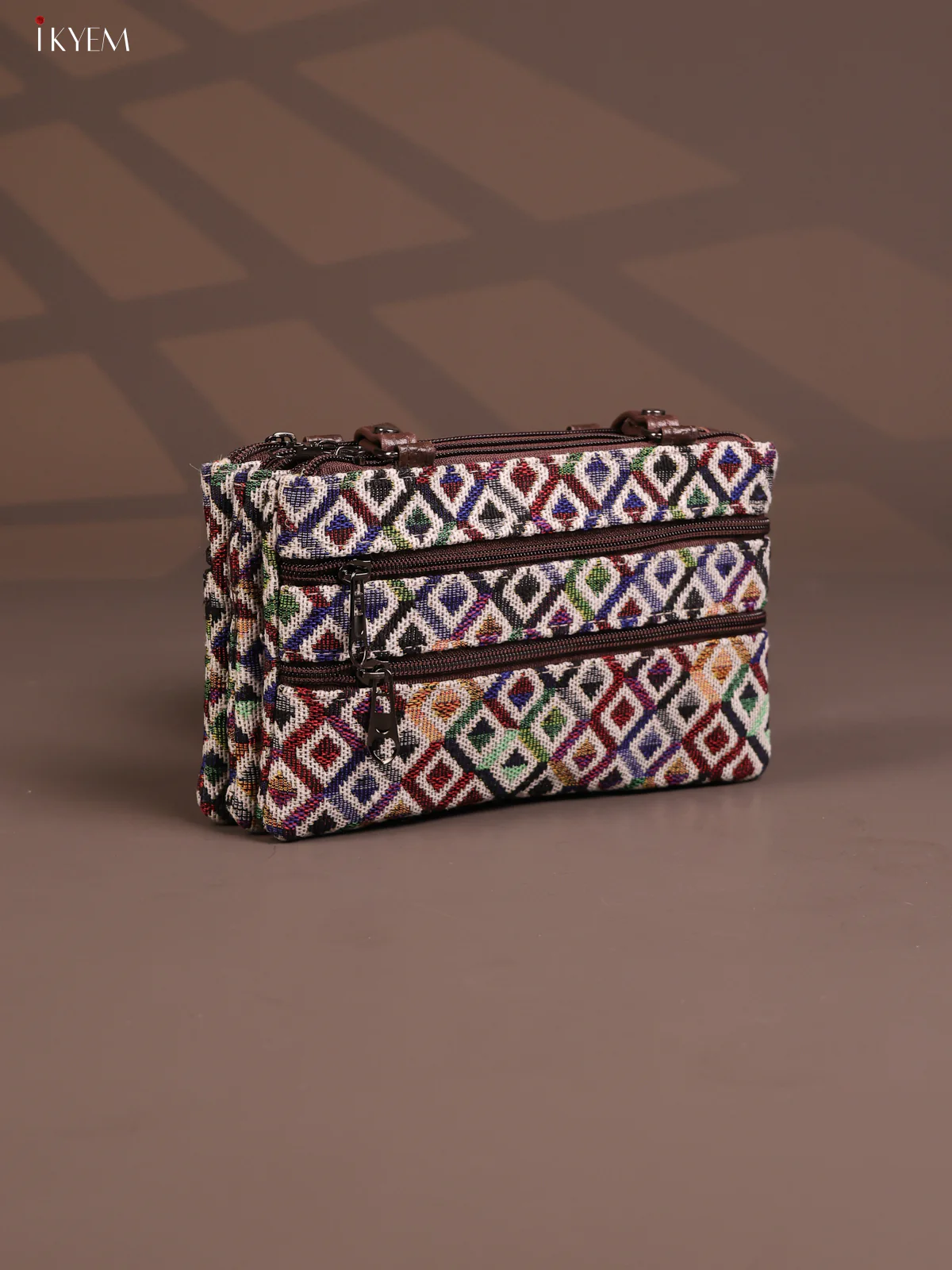 Jacquard Ikat Handy Handbag with 6 Compartments - Multi Colour - KD26764 - Image 2