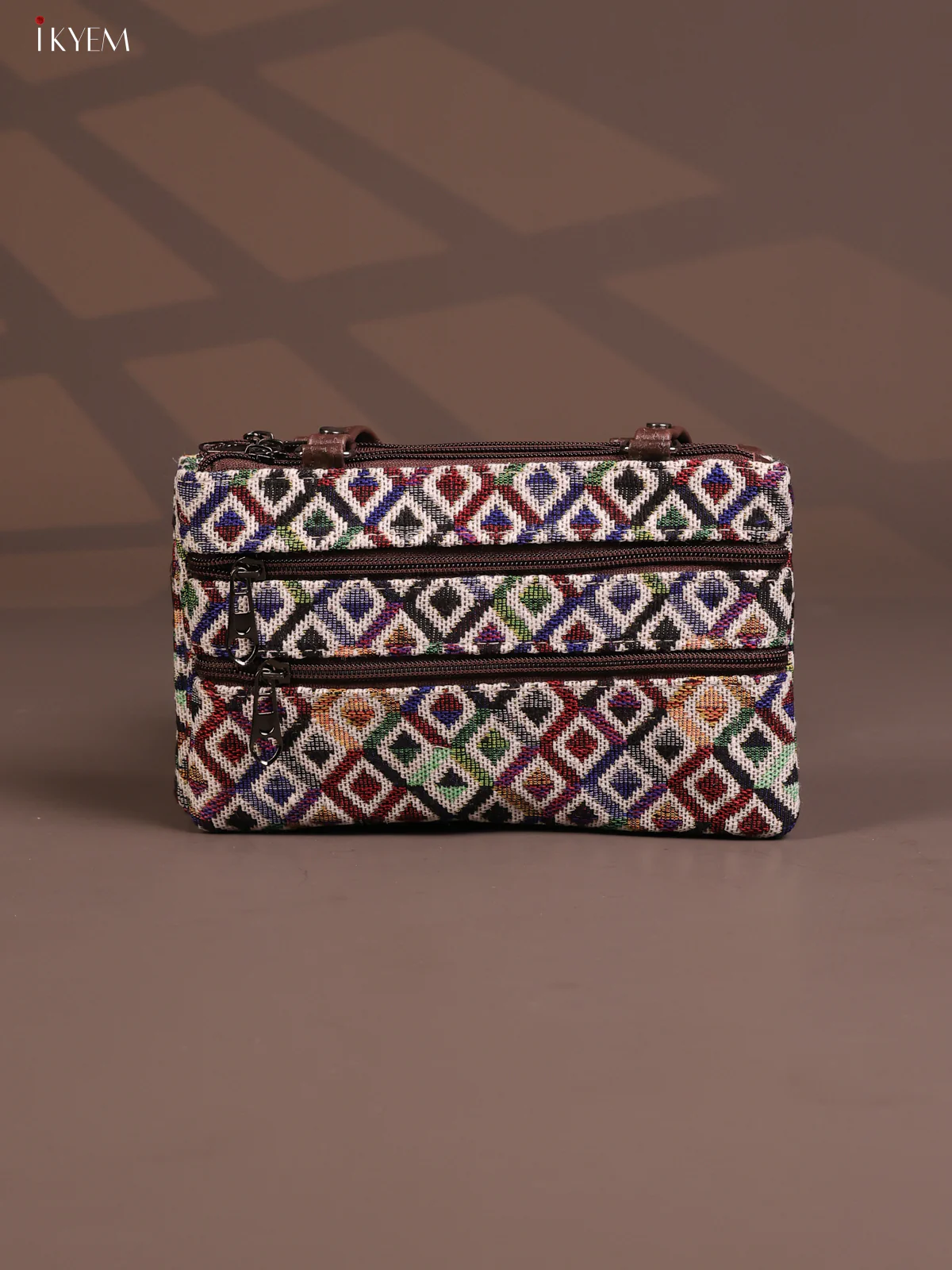 Jacquard Ikat Handy Handbag with 6 Compartments - Multi Colour - KD26764 - Image 3