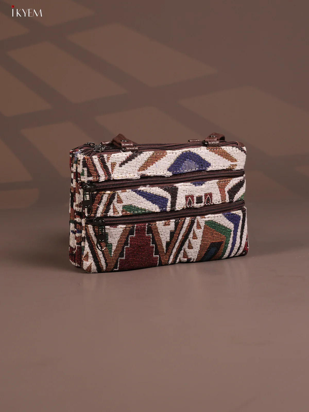 Jacquard Geometric Handy Handbag with 6 Compartments - Multi Colour - KD26765 - Image 3
