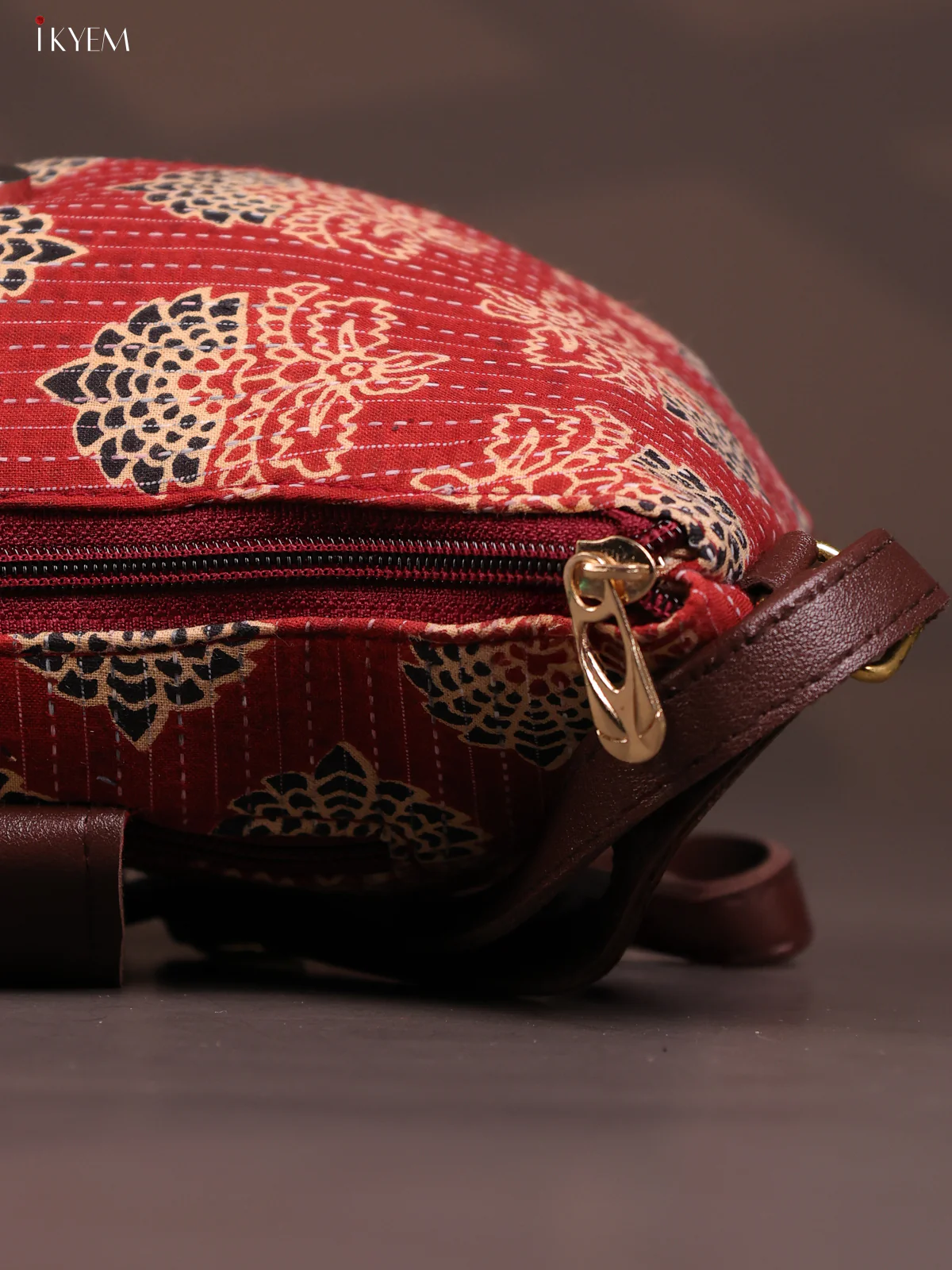 Floral Cotton Leather Sling Bag with 2 Compartments - Red - KD26769 - Image 5