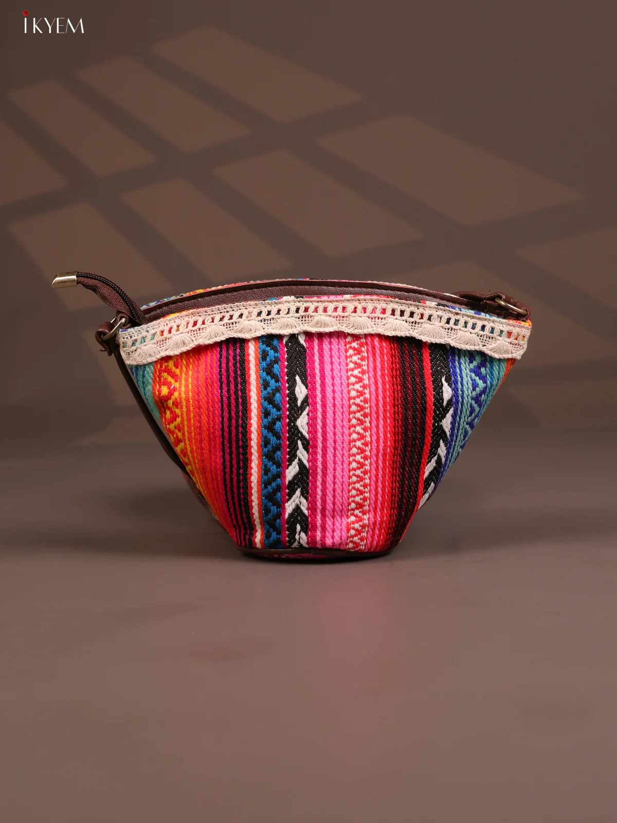 Jacquard Stripe Leather Sling Bag with 1 Compartments - Multi Colour - KD26777