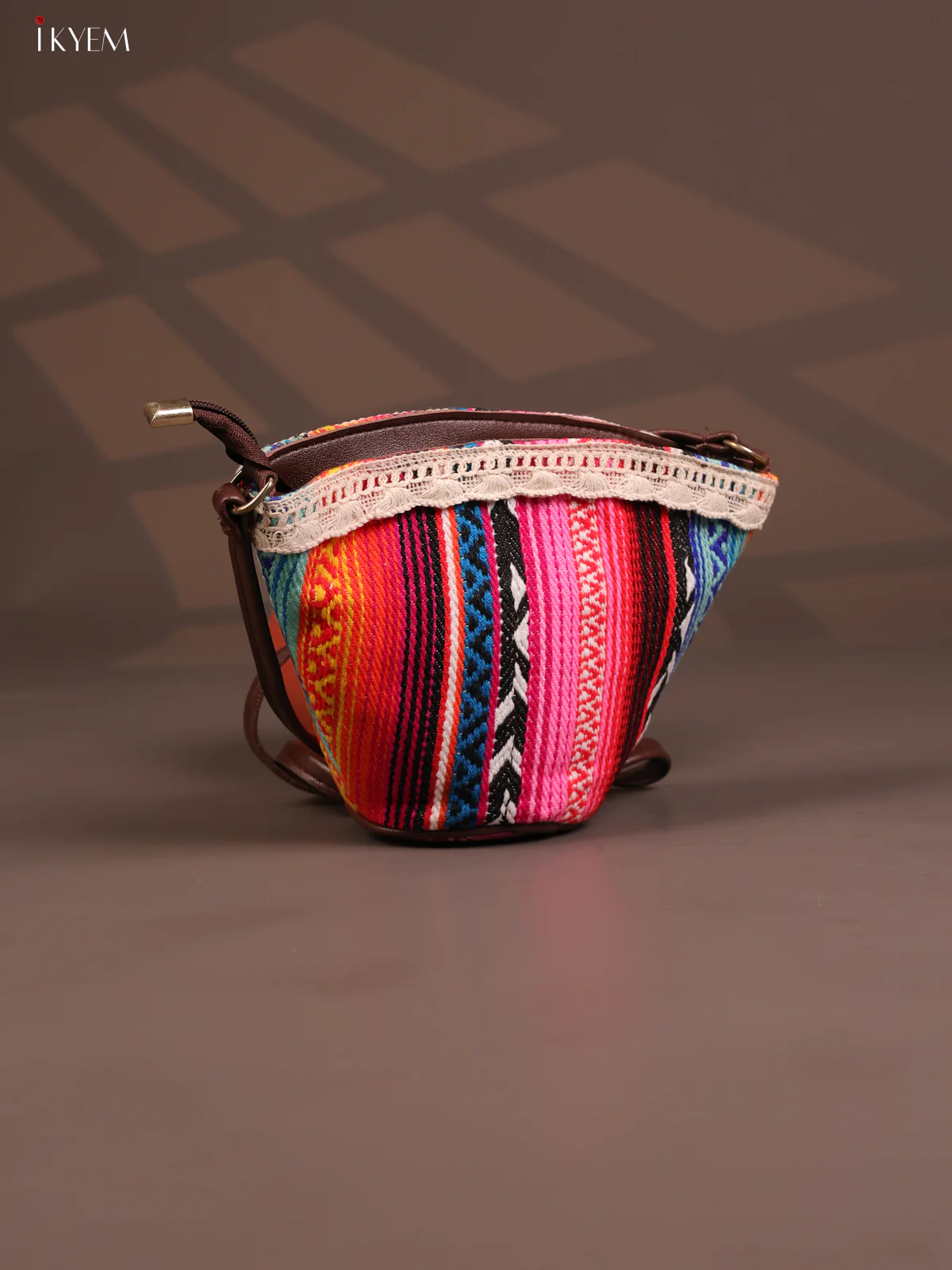 Jacquard Stripe Leather Sling Bag with 1 Compartments - Multi Colour - KD26777 - Image 2