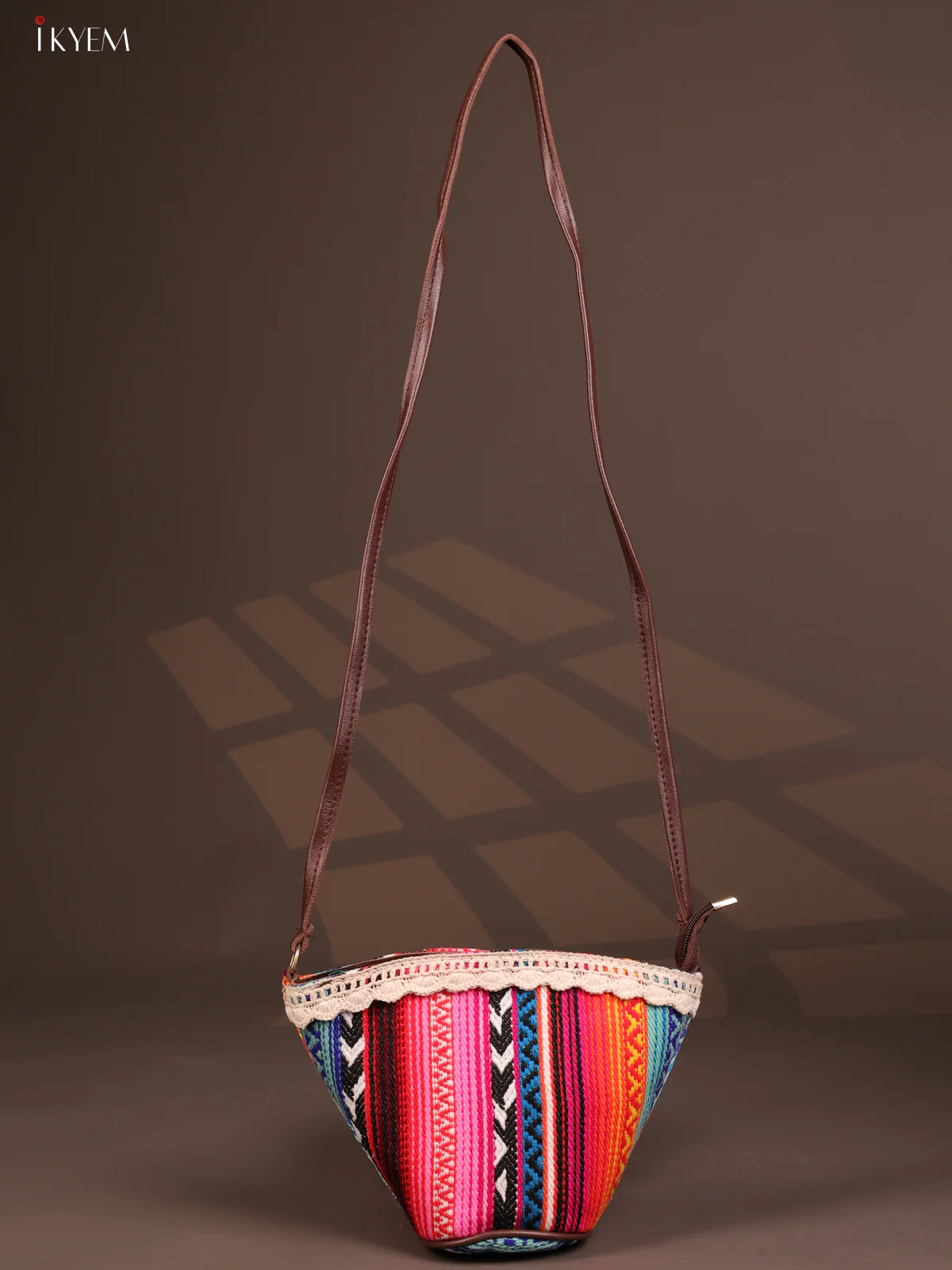 Jacquard Stripe Leather Sling Bag with 1 Compartments - Multi Colour - KD26777 - Image 3