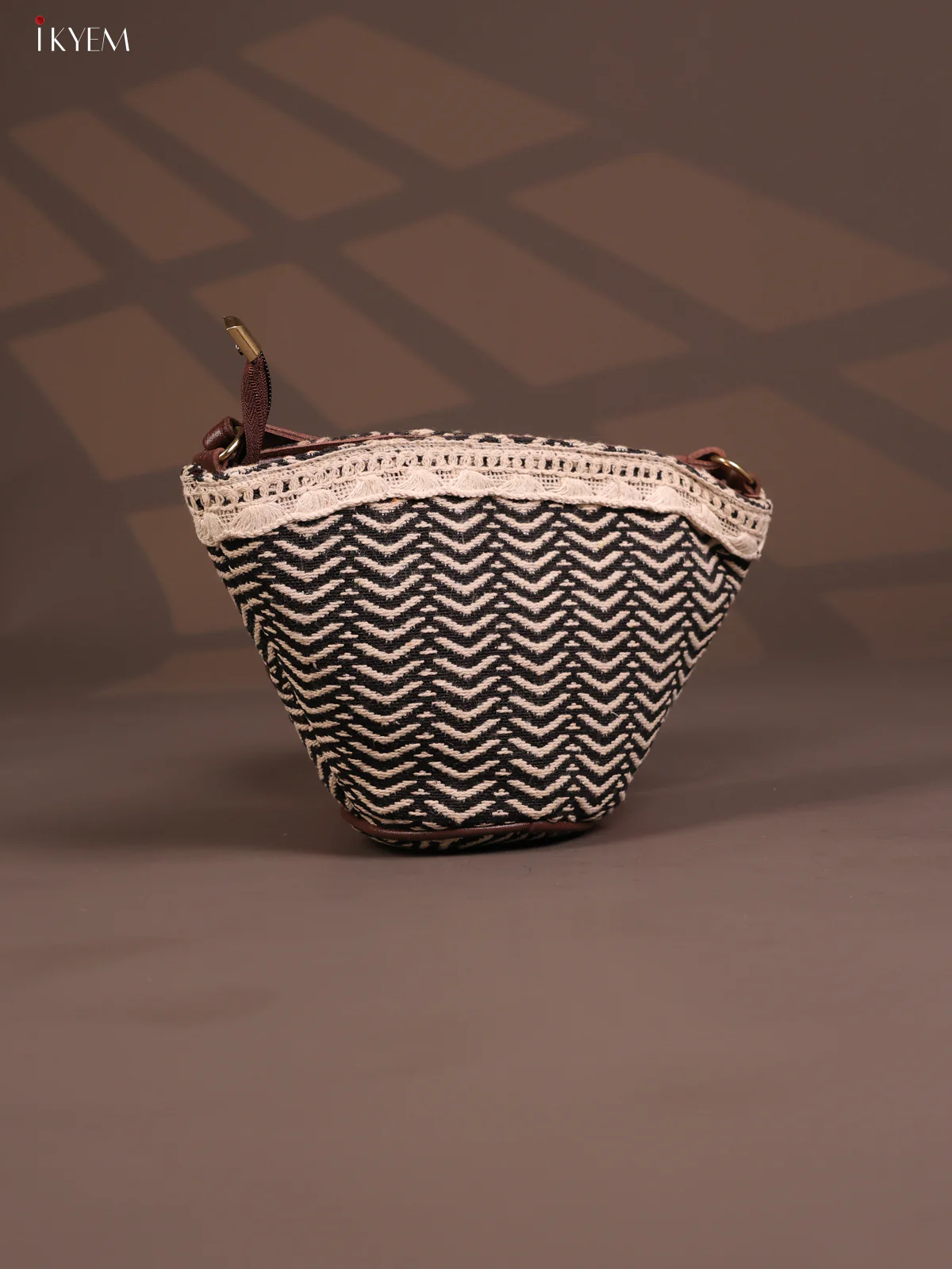 Jacquard Zigzag Leather Sling Bag with 1 Compartments - Sandal with Black - KD26780 - Image 2