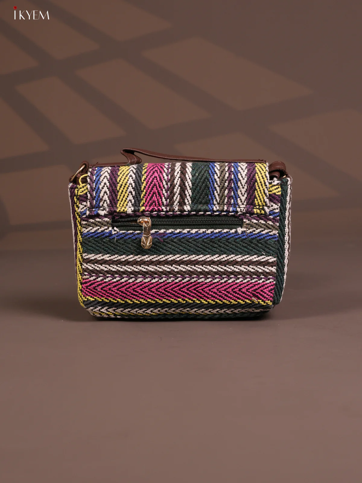 Jacquard Flap Embroidery Leather Sling Bag with 3 Compartments - Multi Colour - KD26787 - Image 3
