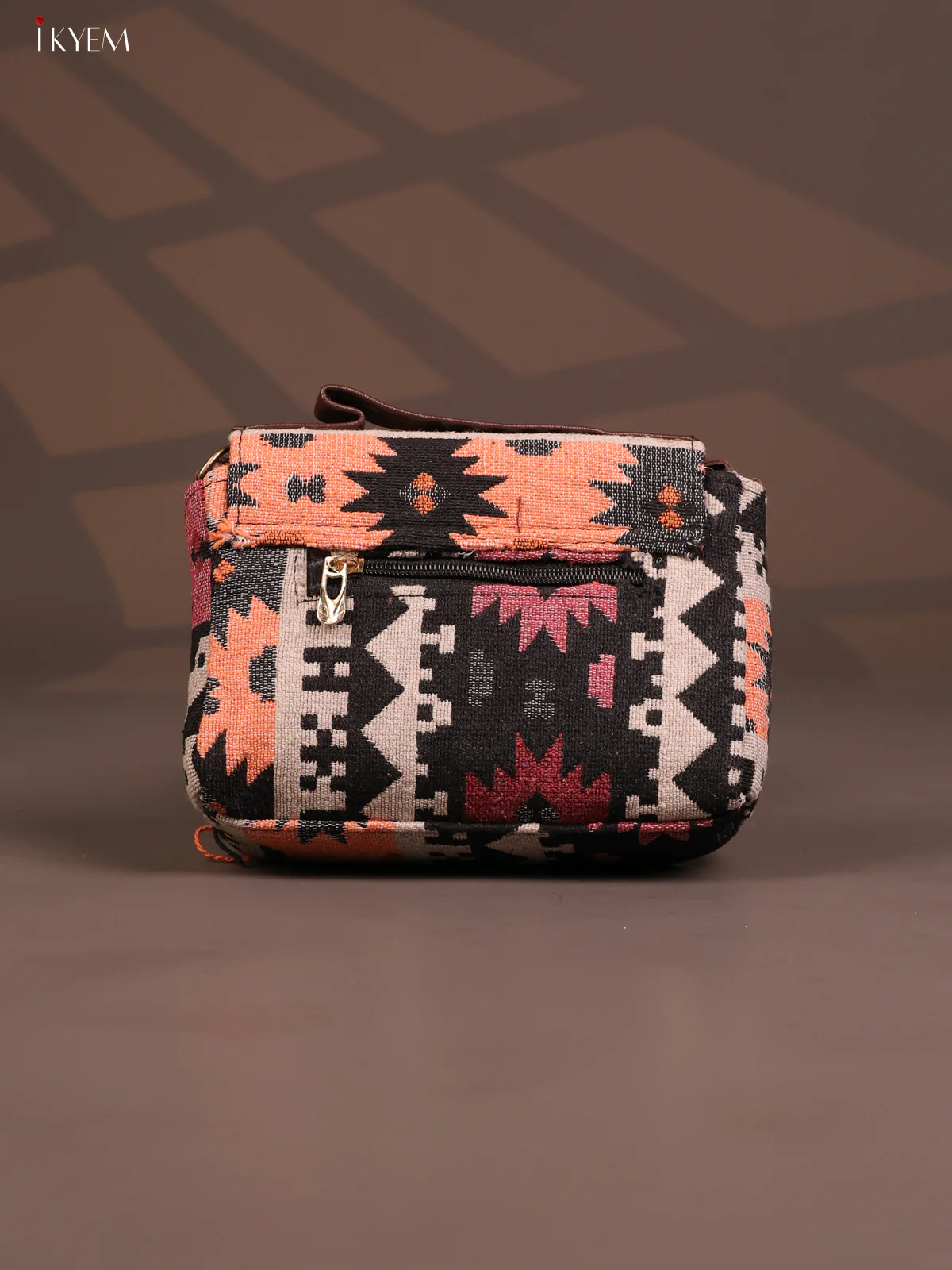 Jacquard Flap Leather Sling Bag with 3 Compartments - Multi Colour - KD26789 - Image 3