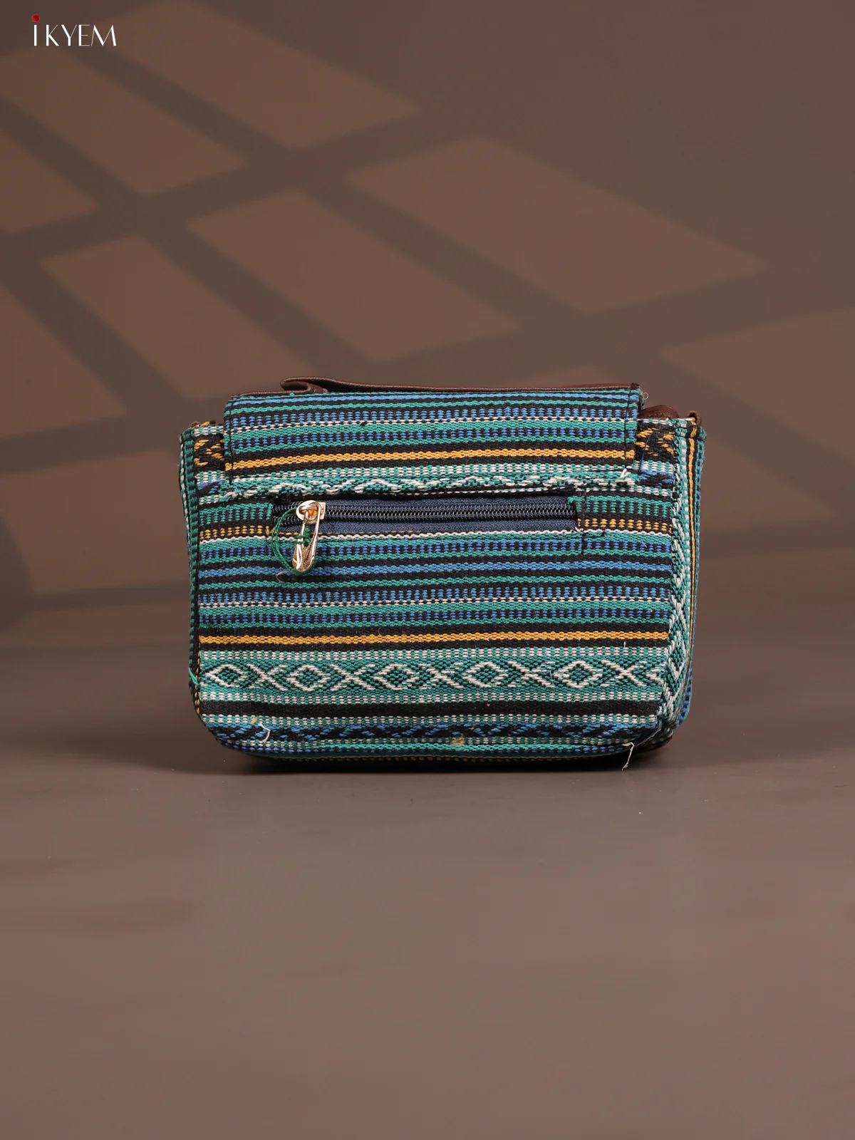 Jacquard Flap Embroidery Leather Sling Bag with 3 Compartments - Blue - KD26791 - Image 3