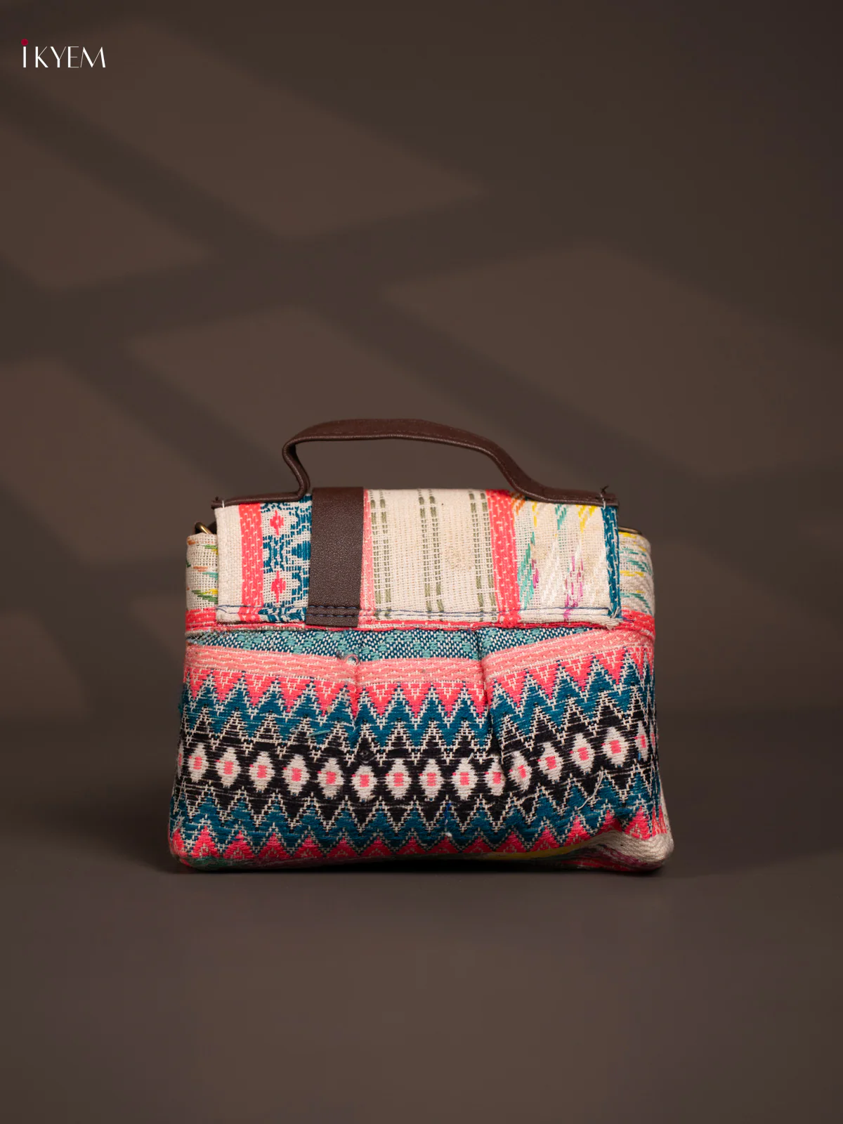 Jacquard Flap Embroidery Leather Sling Bag with 2 Compartments - Multi Colour - KD26792 - Image 3