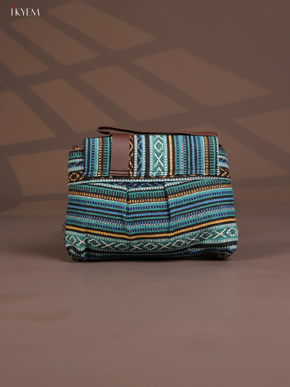 Jacquard Flap Embroidery Leather Sling Bag with 2 Compartments - Blue - KD26794 - Image 3