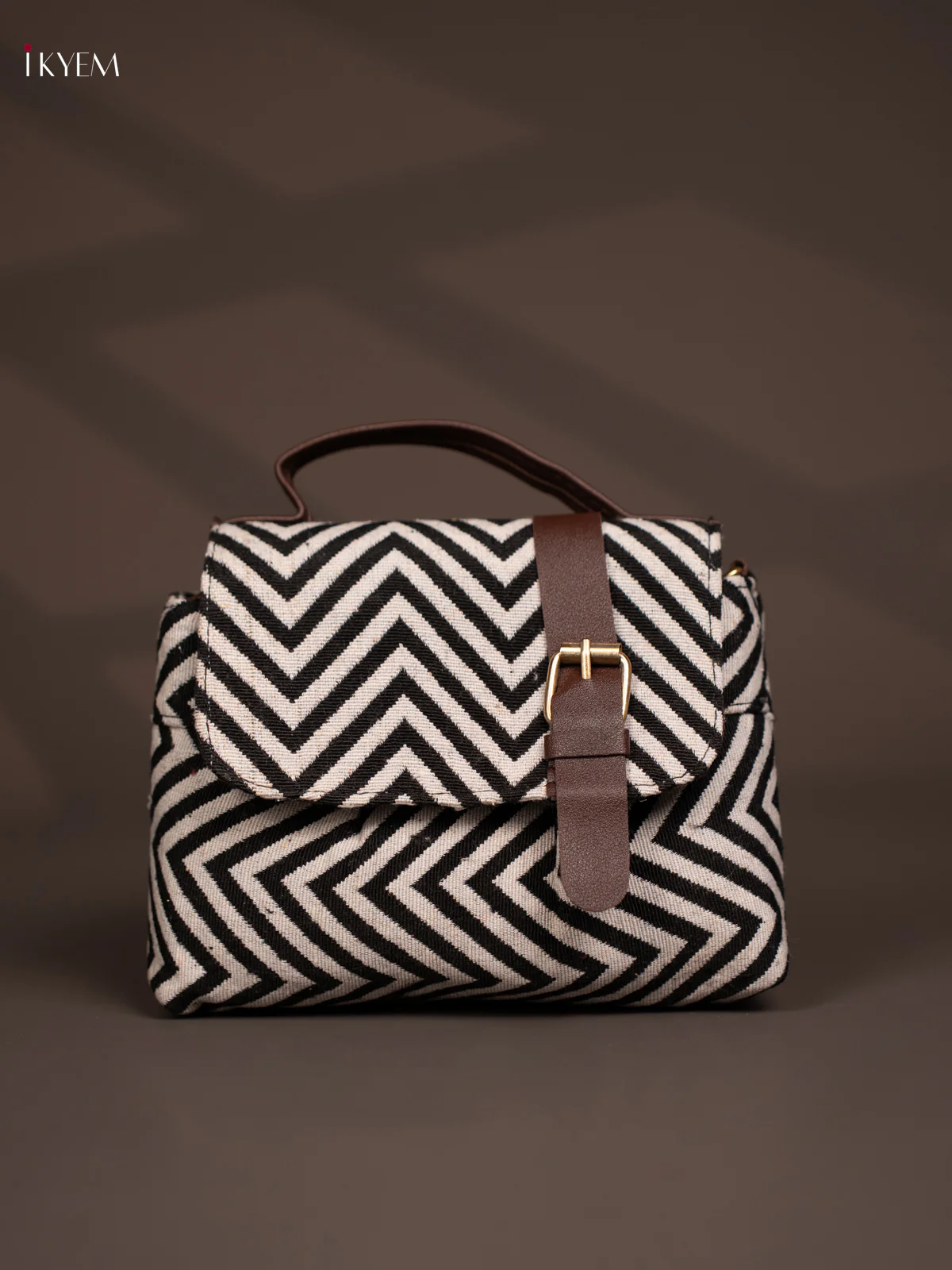 Jacquard Flap Zigzag Leather Sling Bag with 3 Compartments - Multi Colour - KD26795