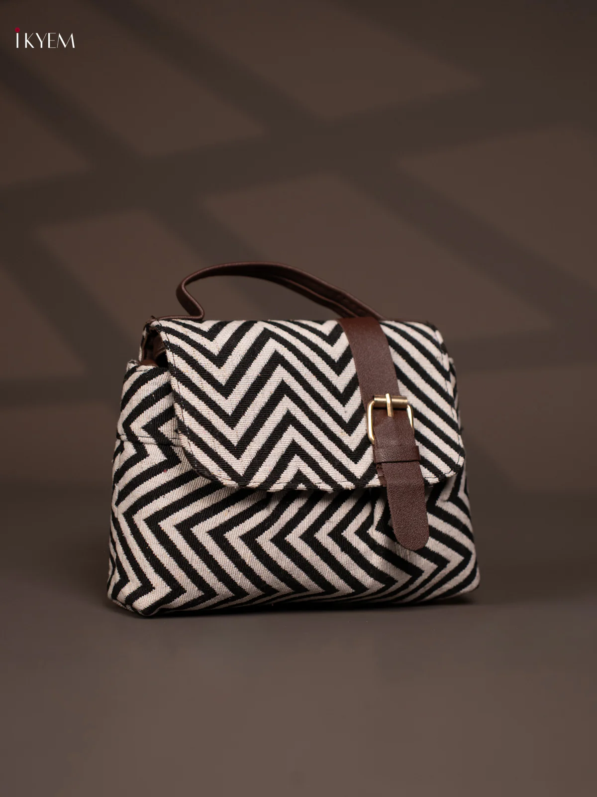 Jacquard Flap Zigzag Leather Sling Bag with 3 Compartments - Multi Colour - KD26795 - Image 2