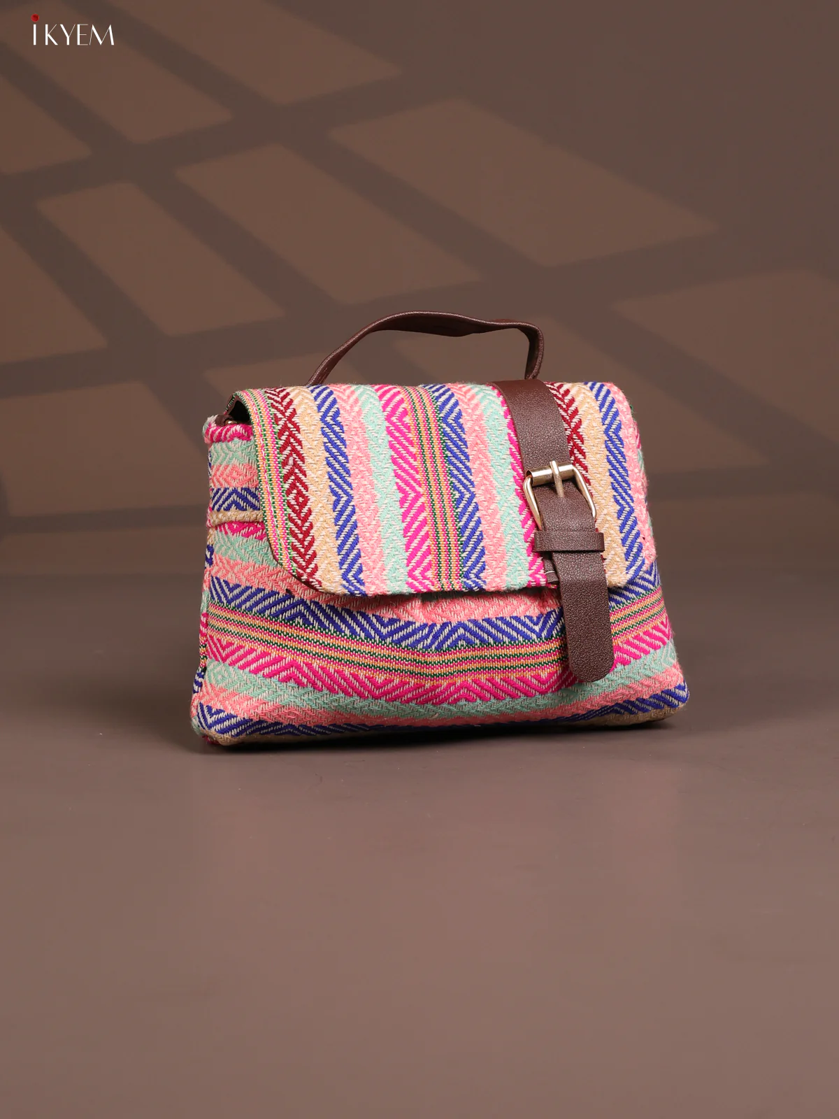 Jacquard Flap Embroidery Leather Sling Bag with 2 Compartments - Multicolour - KD26796 - Image 2