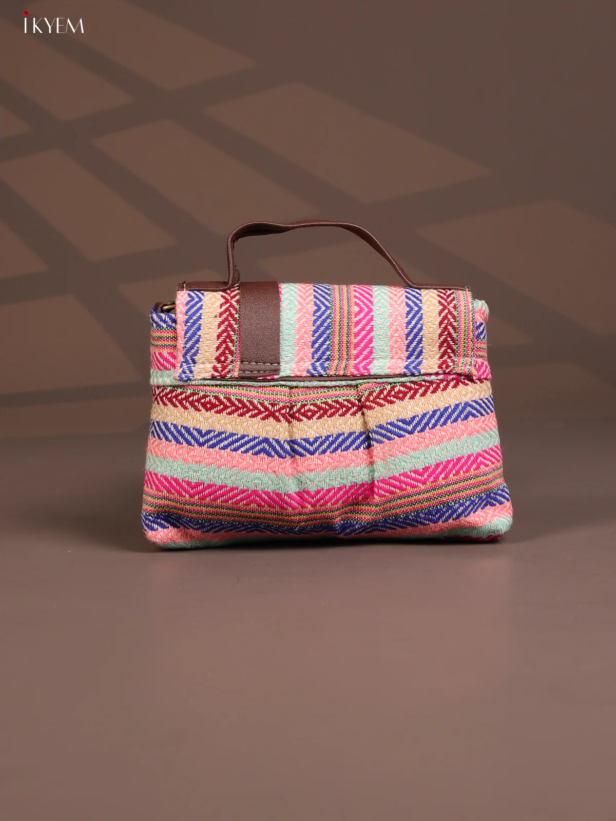 Jacquard Flap Embroidery Leather Sling Bag with 2 Compartments - Multicolour - KD26796 - Image 3