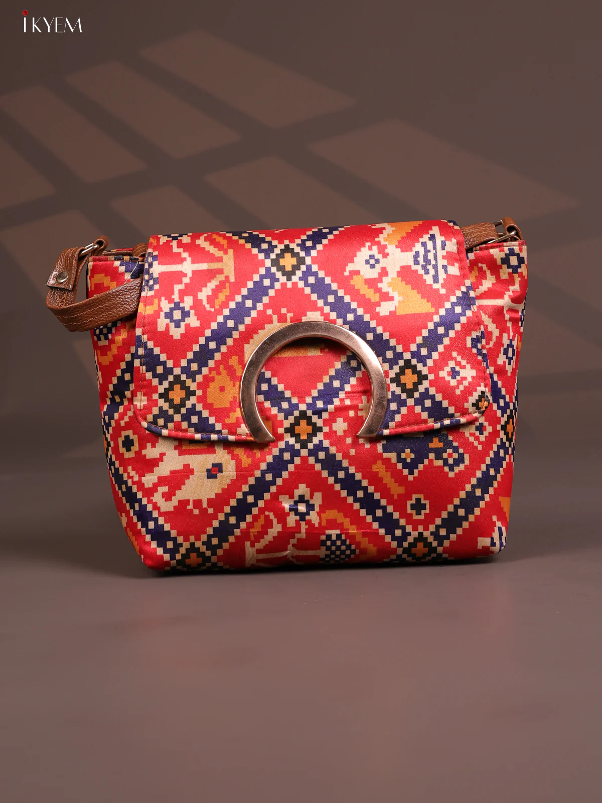 Patola Flap Leather sling bag with 3 compartments - Red - KD26799