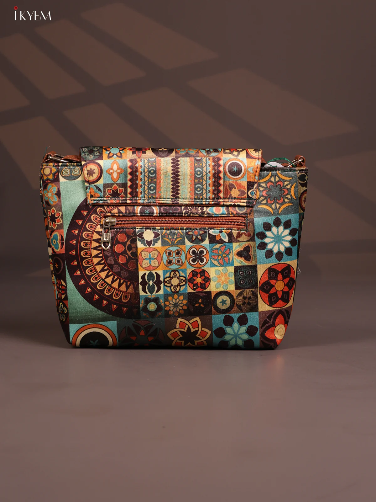 Mandala Art Flap Leather sling bag with 3 compartments - Multicolour - KD26802 - Image 3