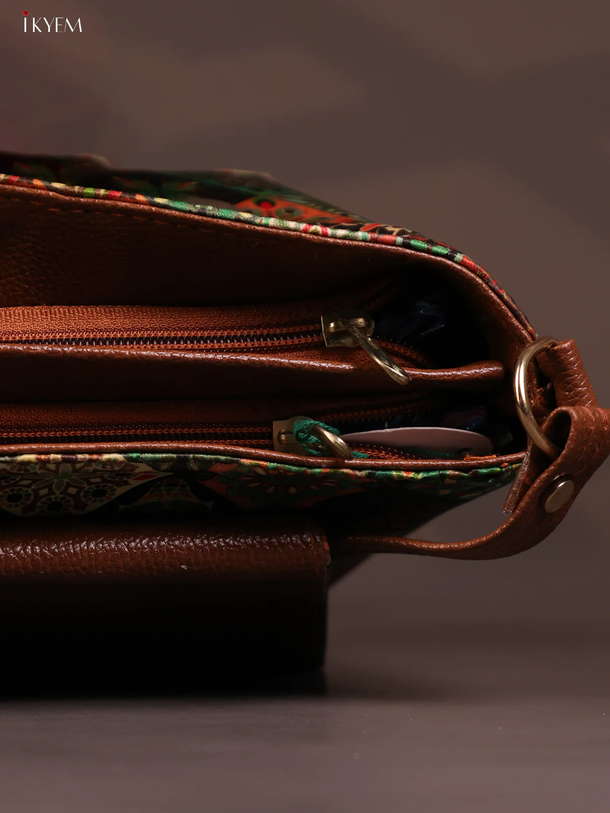 Mandala Art Flap Leather sling bag with 3 compartments - Green - KD26803 - Image 5
