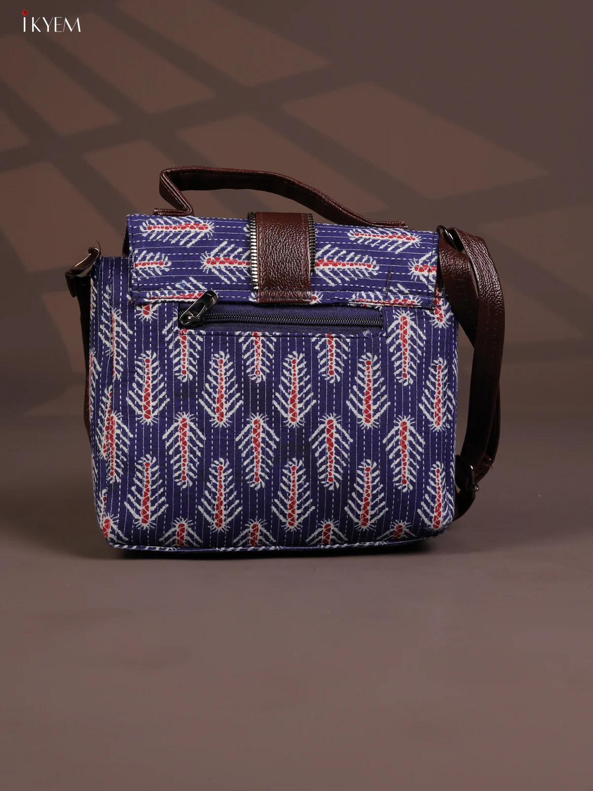 Ikat Leather Sling Bag with 3 Compartments - Indigo Blue - KD26805 - Image 3