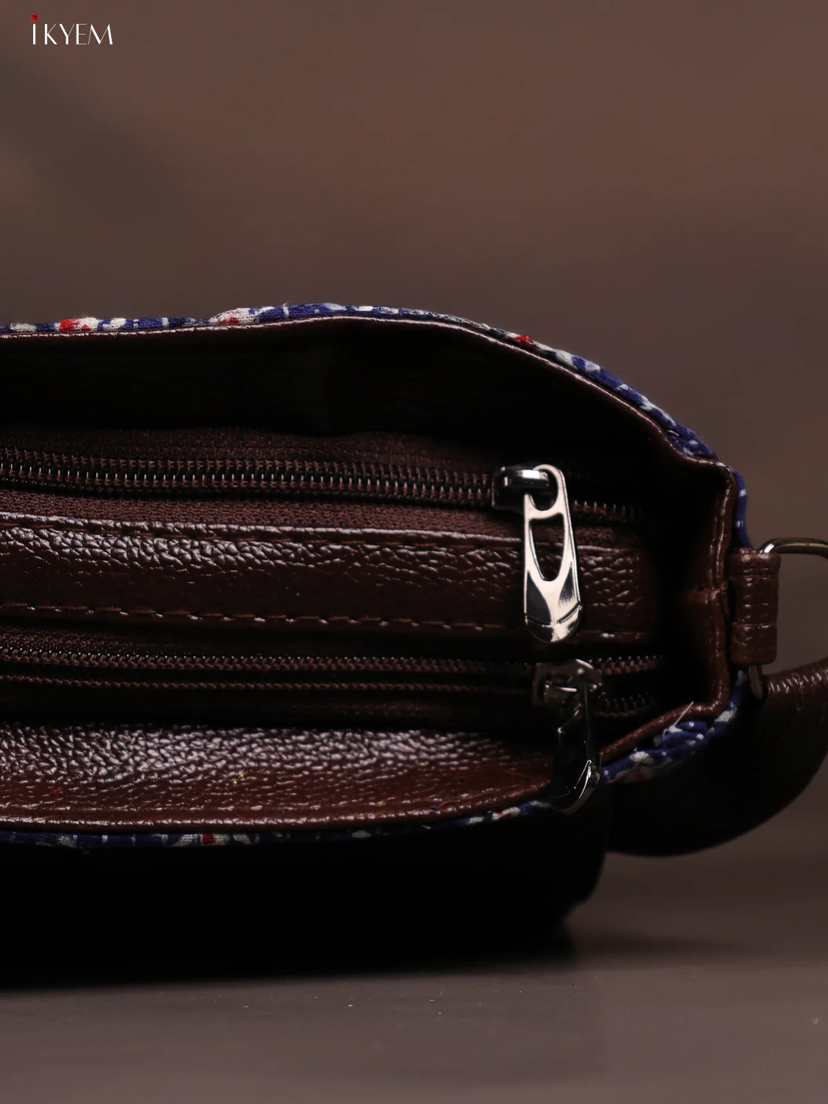 Ikat Leather Sling Bag with 3 Compartments - Indigo Blue - KD26805 - Image 5