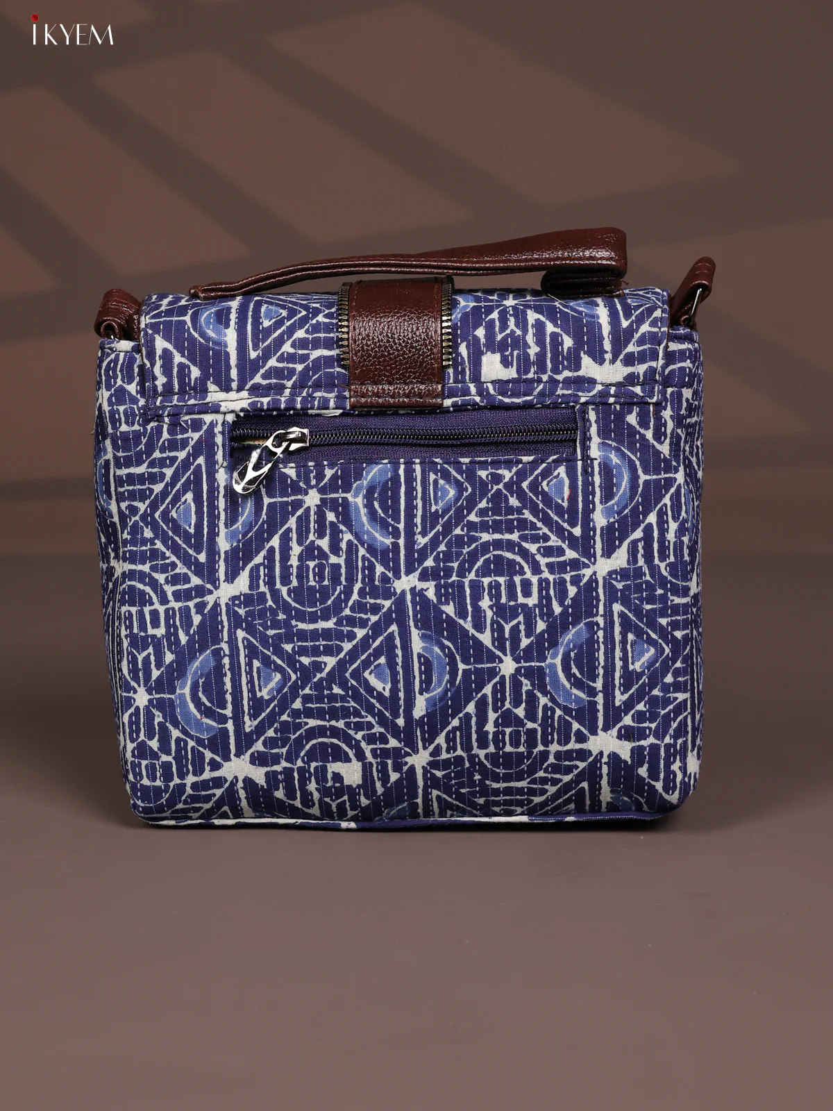 Geometric Pattern Leather Flap Sling Bag with 3 Compartments Bag- Navy Blue - KD26809 - Image 3