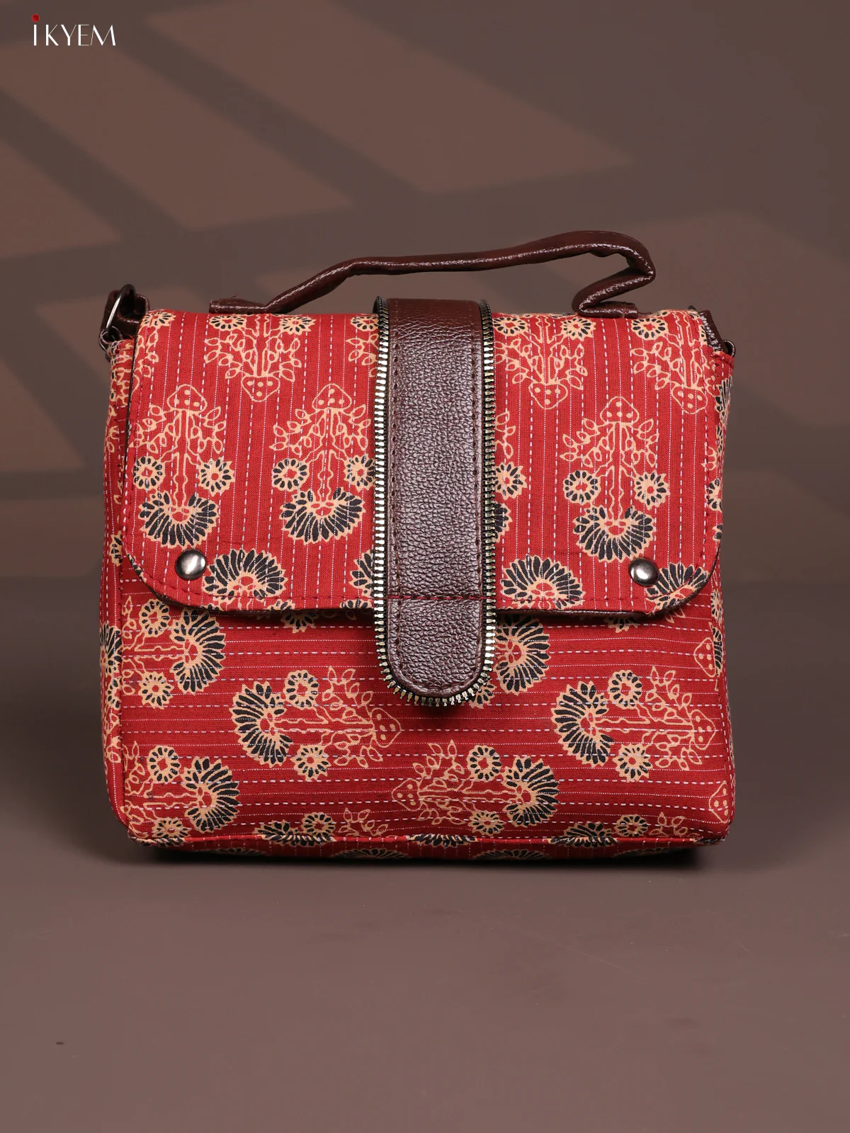 Floral Pattern Leather Flap Sling Bag with 3 Compartments - Red - KD26810