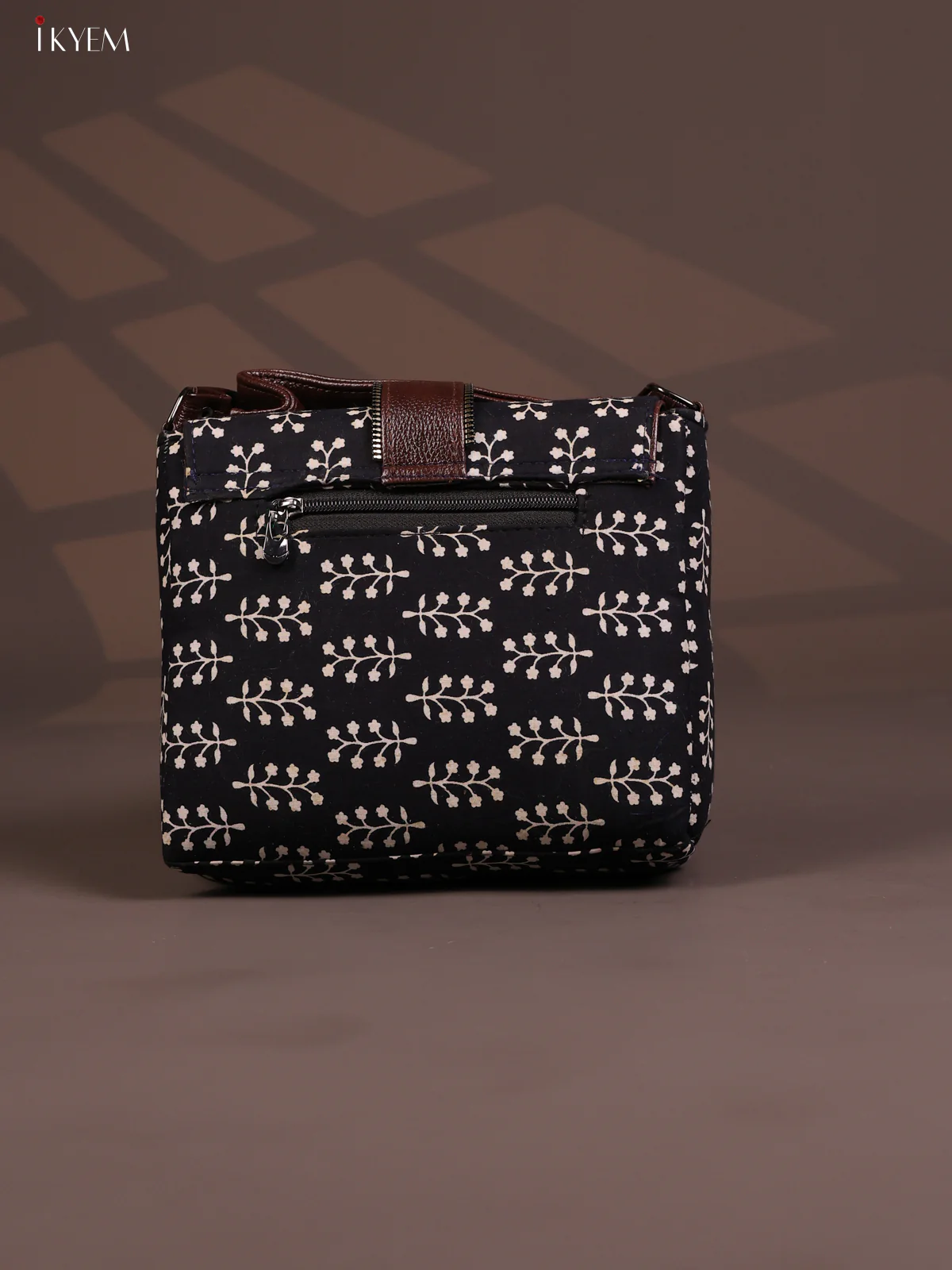Floral Pattern Leather Flap Sling Bag with 3 Compartments - Black with White - KD26812 - Image 3