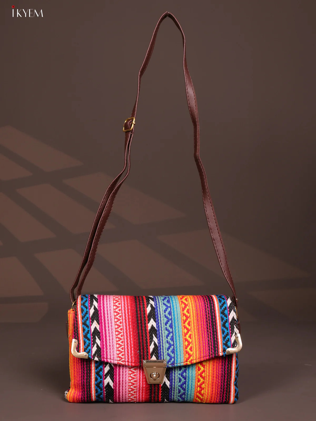 Jacquard Leather Sling Bag Gusset & Flap - Multi Colour - KD26813 - Image 4