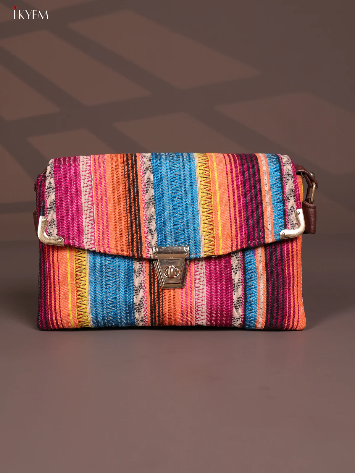 Jacquard Leather Sling Bag Gusset & Flap - Multi Colour - KD26815