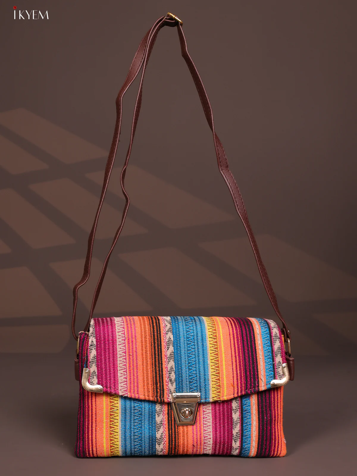 Jacquard Leather Sling Bag Gusset & Flap - Multi Colour - KD26815 - Image 4