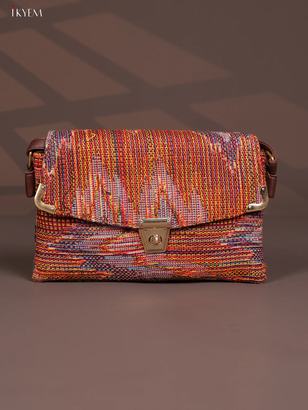 Jacquard Leather Sling Bag Gusset & Flap - Brown - KD26819